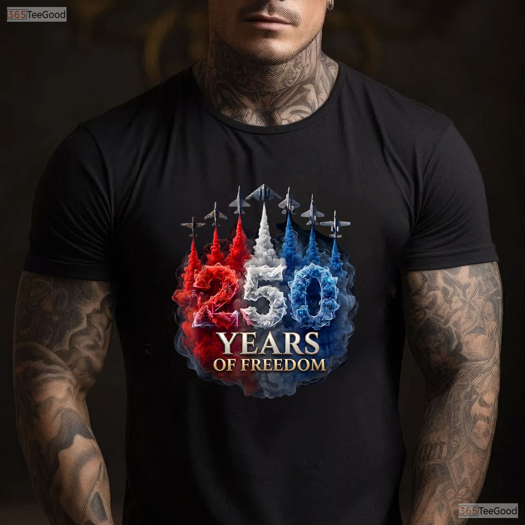 250 Years Freedom 4th of July USA Valentine T-Shirt Ice Fishing Apparel Men