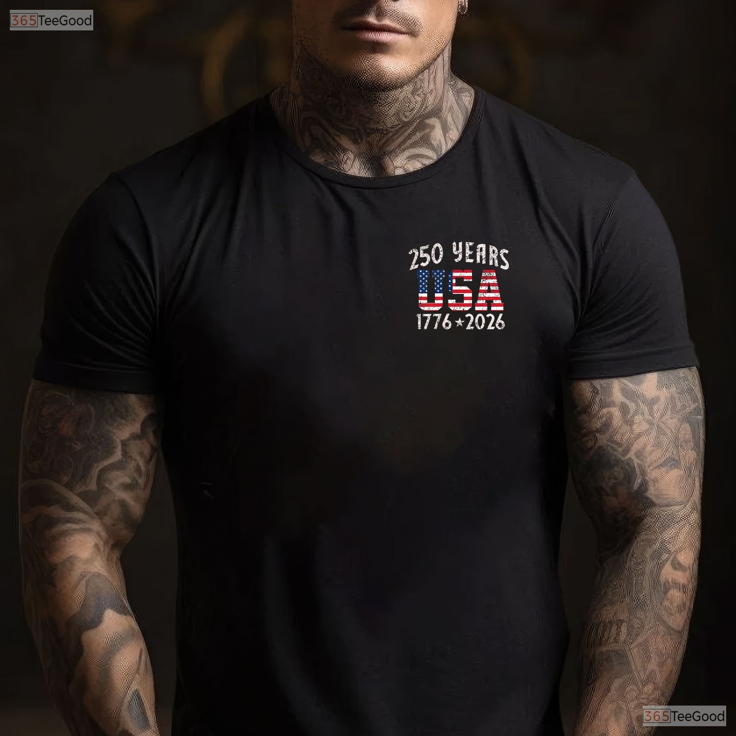 250 Years US Flag American Valentine T-Shirt- Deep Sea Fishing Shirts Men