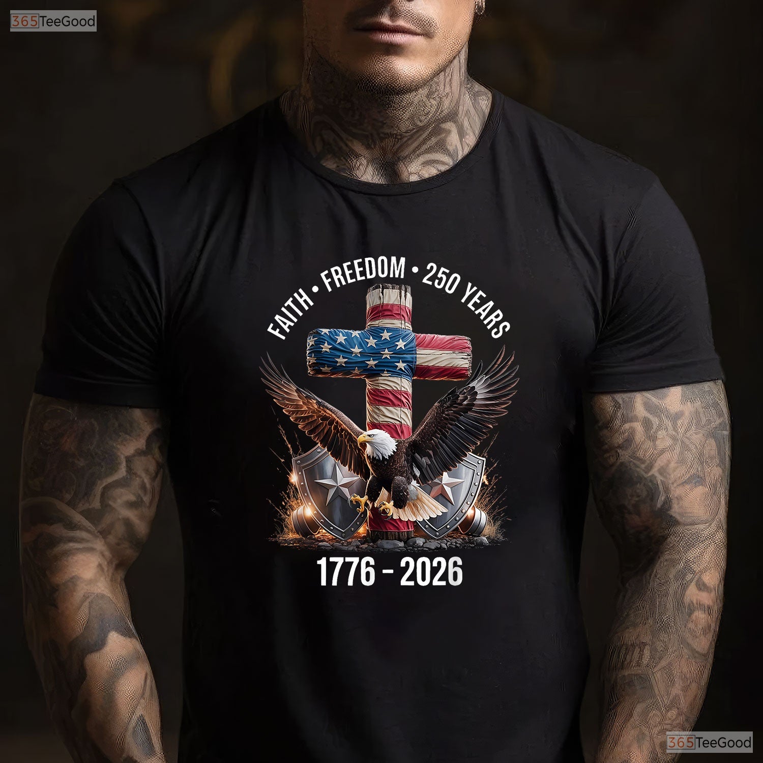 Faith Freedom 250 Years Christian Cross Valentine T-Shirt Fly Fishing Gear