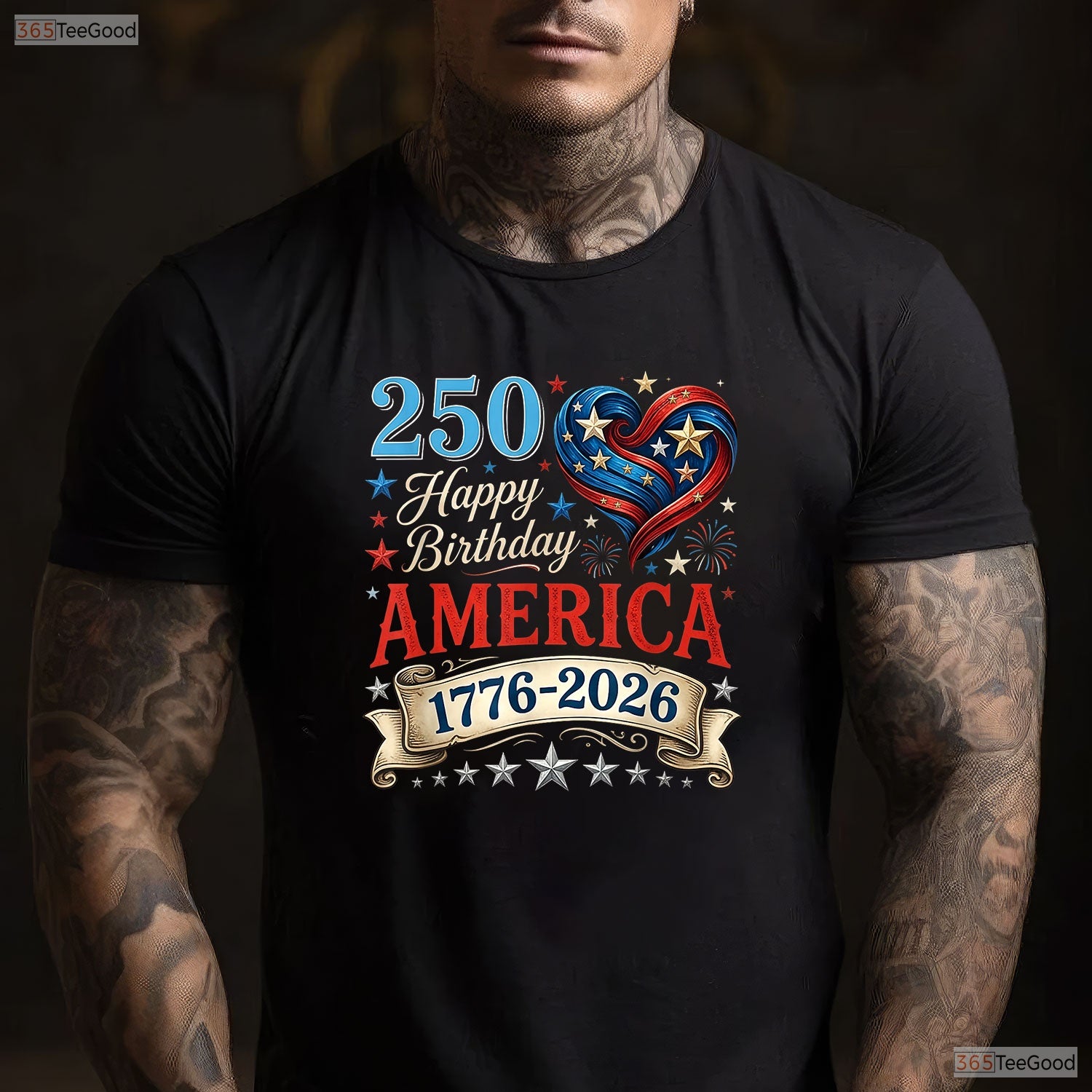 USA Hearts 1776 2026 250th Birthday Valentine T-Shirt Deep Sea Fishing Gear