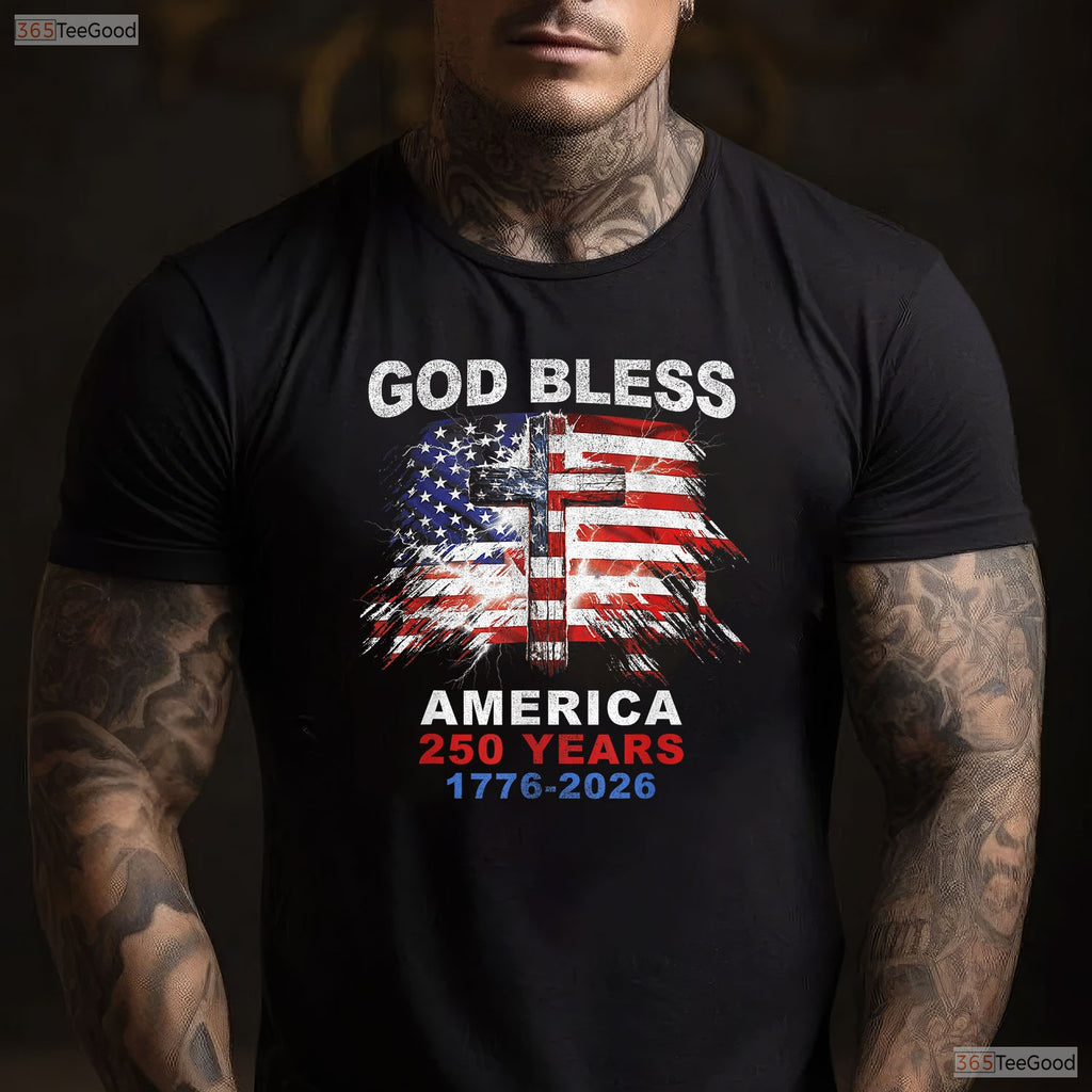 God Bless America 250 Years Christian Cross Valentine T-Shirt Carp Fishing