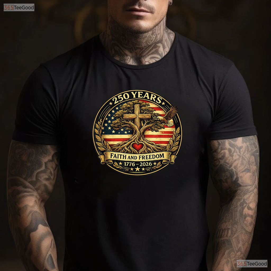 250 Years Faith Freedom Christian USA Valentine T-Shirt Crappie Fishing Men