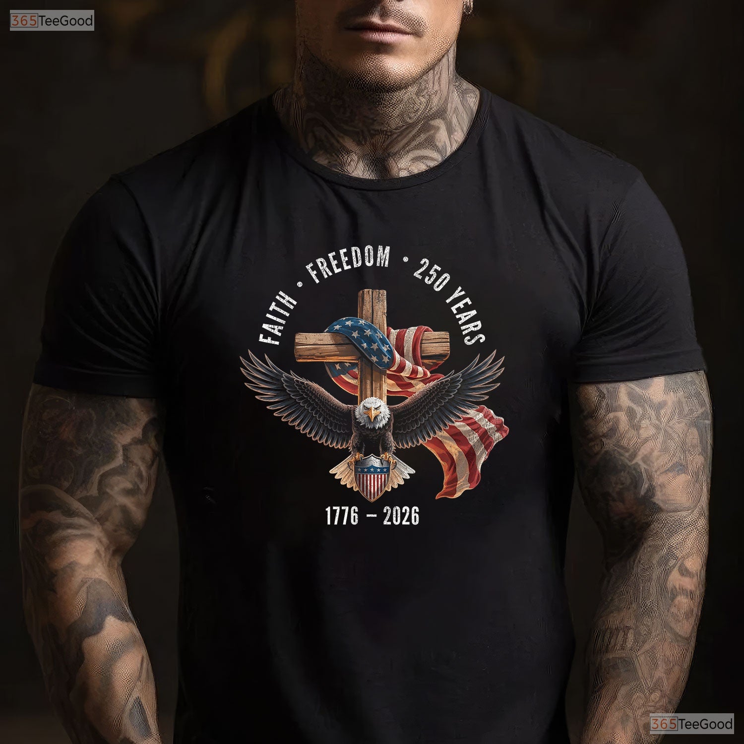 Faith Freedom 250 Years Christian Cross Valentine T-Shirt River Fishing Wear