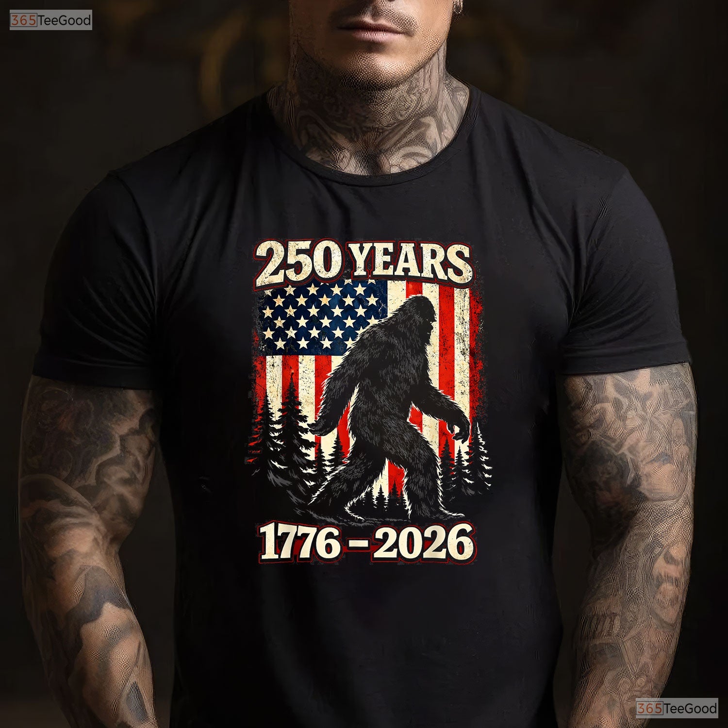 250th Anniversary Big Foot USA Independence Valentine T-Shirt Lake Fishing