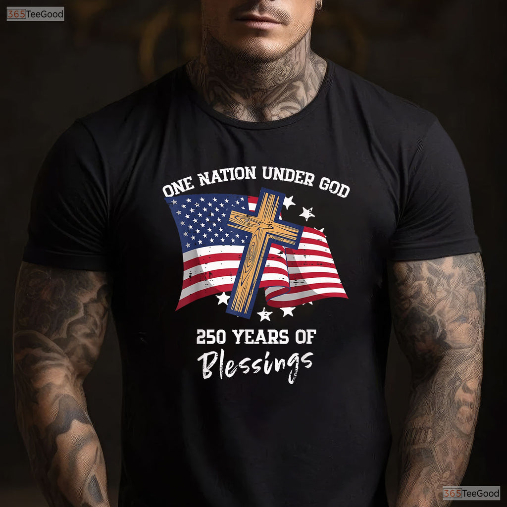 One Nation Under God 250 Years USA Valentine Shirt Surf Fishing Apparel Men