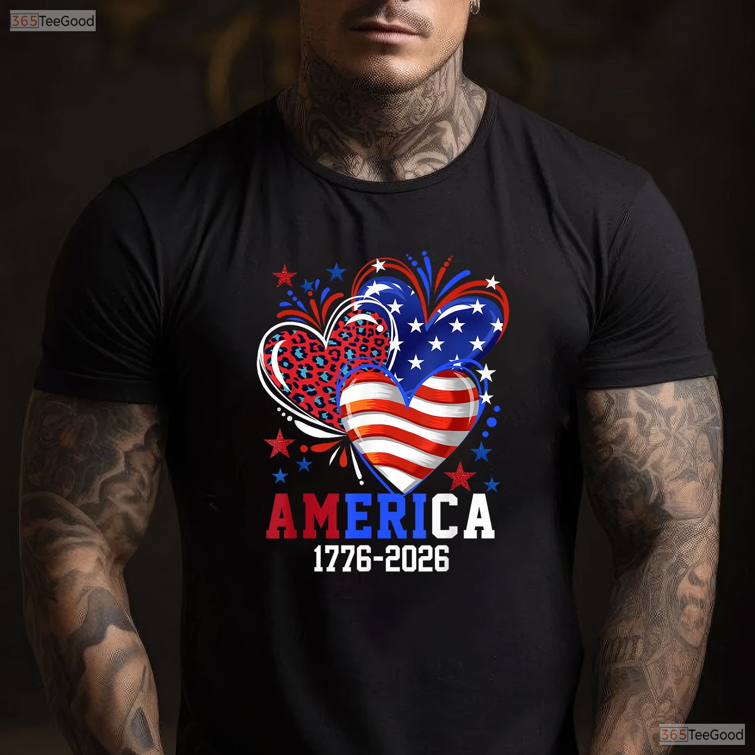 Flag Heart Leopard 1776 2026 250th Birthday Valentine T-Shirt Muskie Fishing