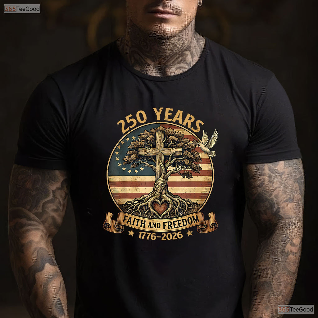 250 Years Faith Freedom USA Anniversary Valentine T-Shirt Deep Sea Fishing