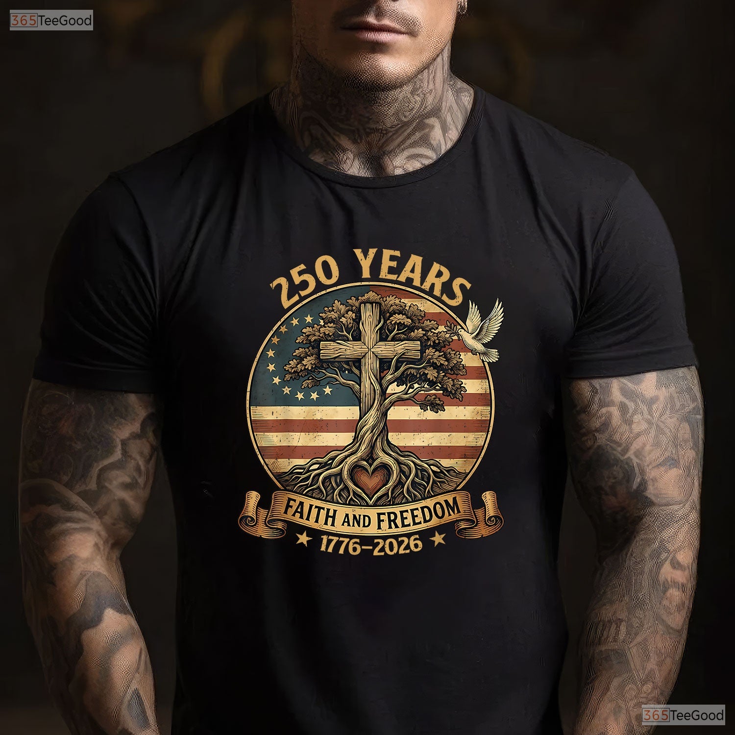 250 Years Faith Freedom USA Anniversary Valentine T-Shirt Deep Sea Fishing