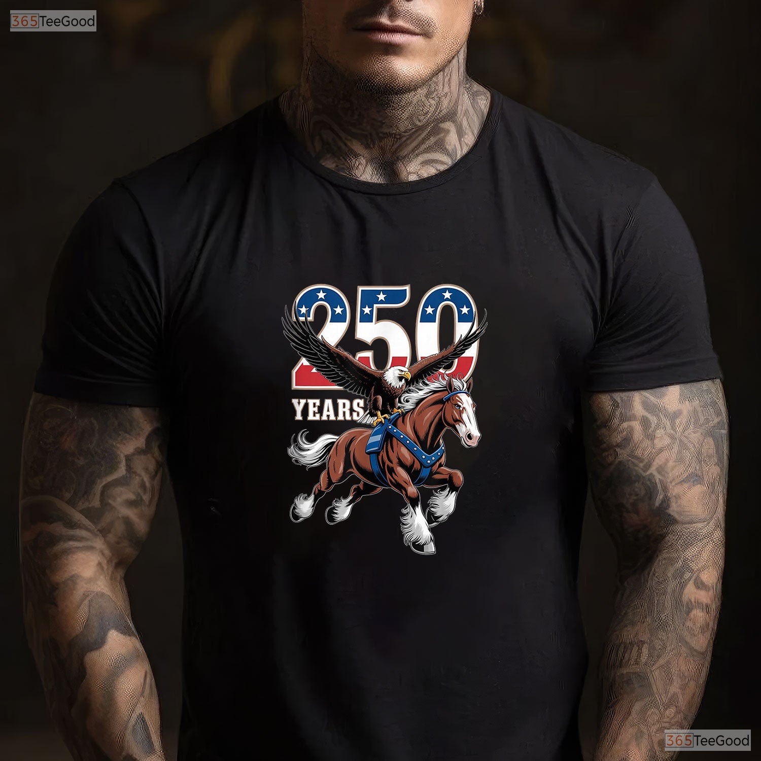 USA 250th Eagle Clydesdale Valentine T-Shirt Trout Fishing Shirts For Men