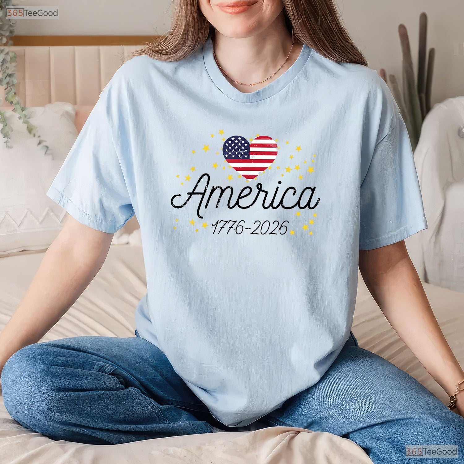 250th Anniversary America Flag Heart Valentine T-Shirt Kayak Fishing Accessories