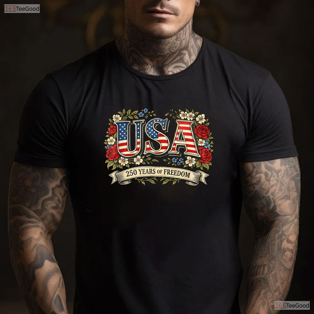 USA 250 Years Freedom Rose Vintage Valentine T-Shirt Crappie Fishing Shirts