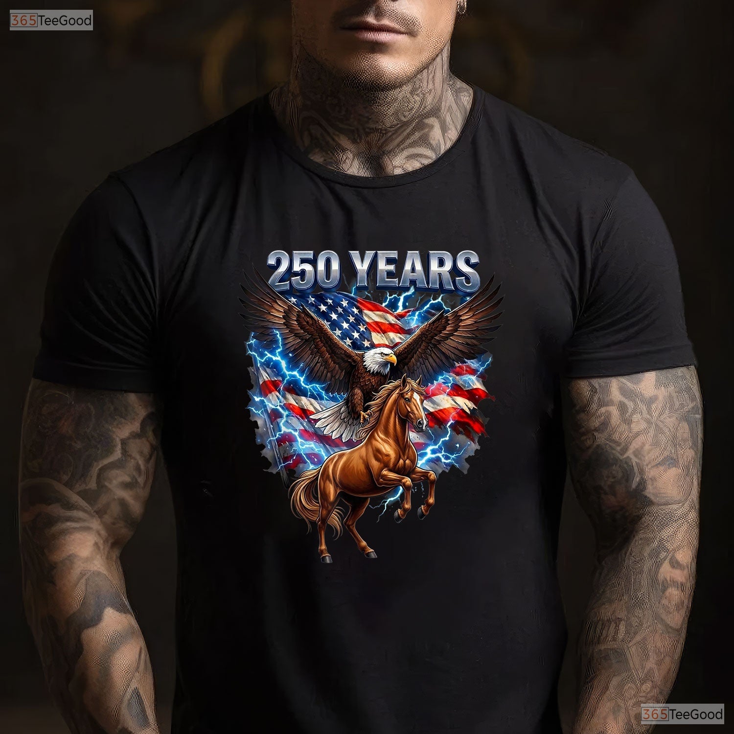 USA 250th Anniversary Eagle Clydesdale Valentine T-Shirt Muskie Fishing Apparel
