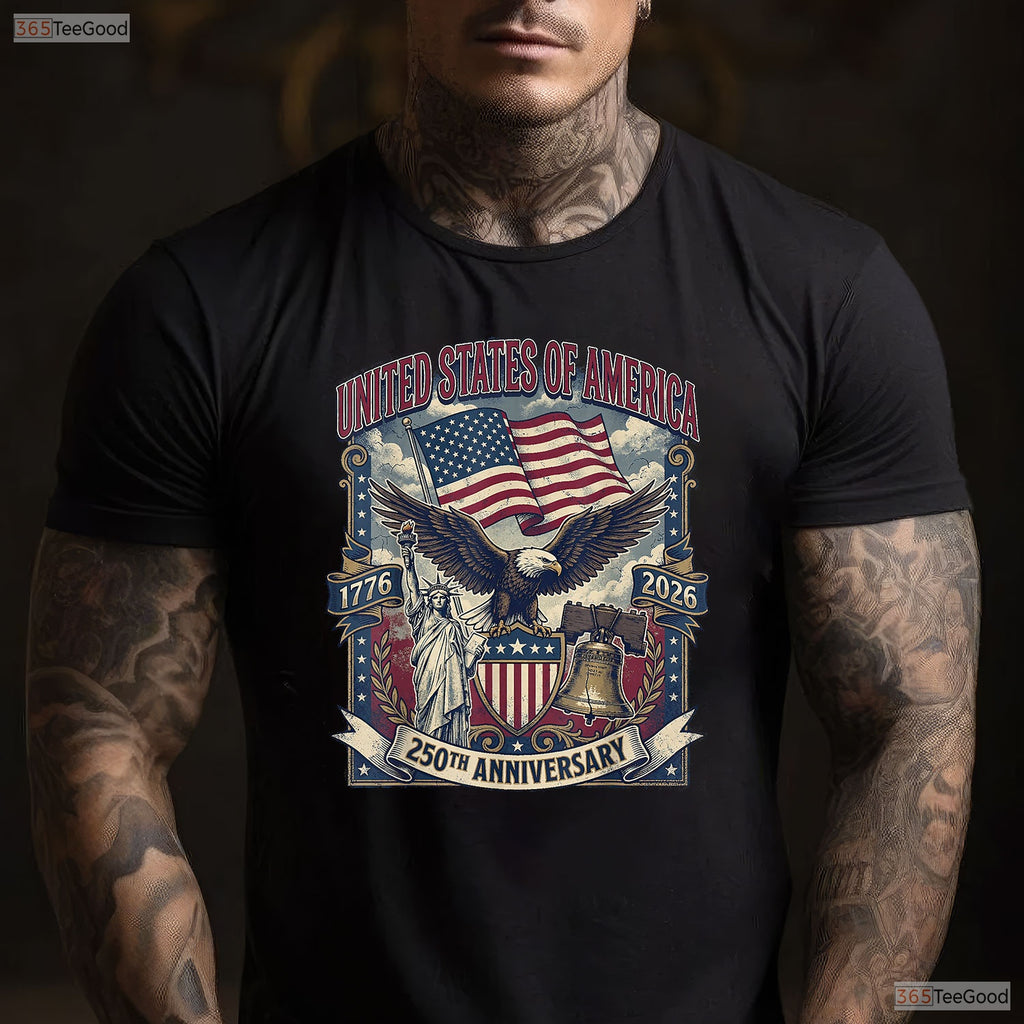 American 250th Flag Liberty Eagle Valentine T-Shirt River Fishing Shirts Men