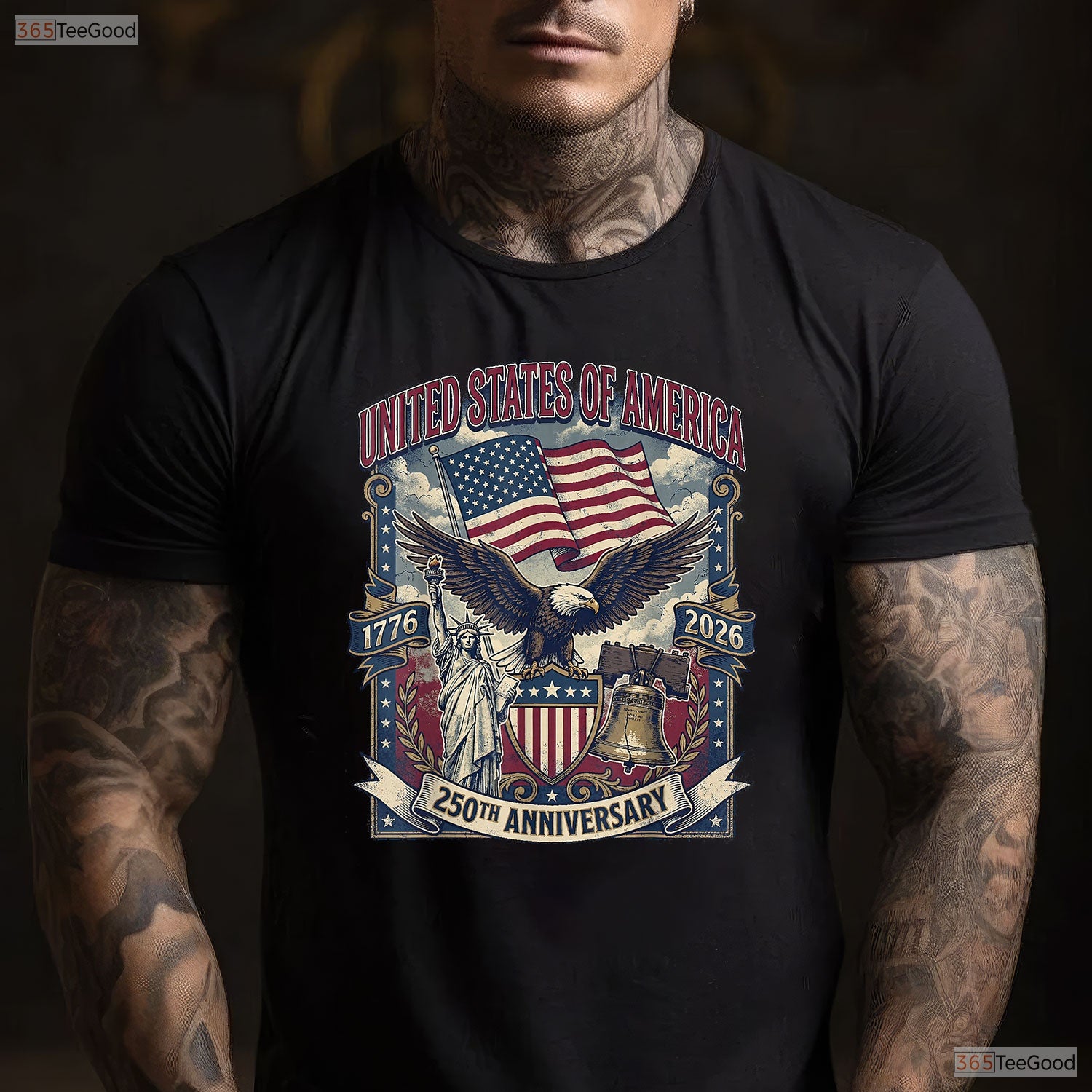 American 250th Flag Liberty Eagle Valentine T-Shirt River Fishing Shirts Men