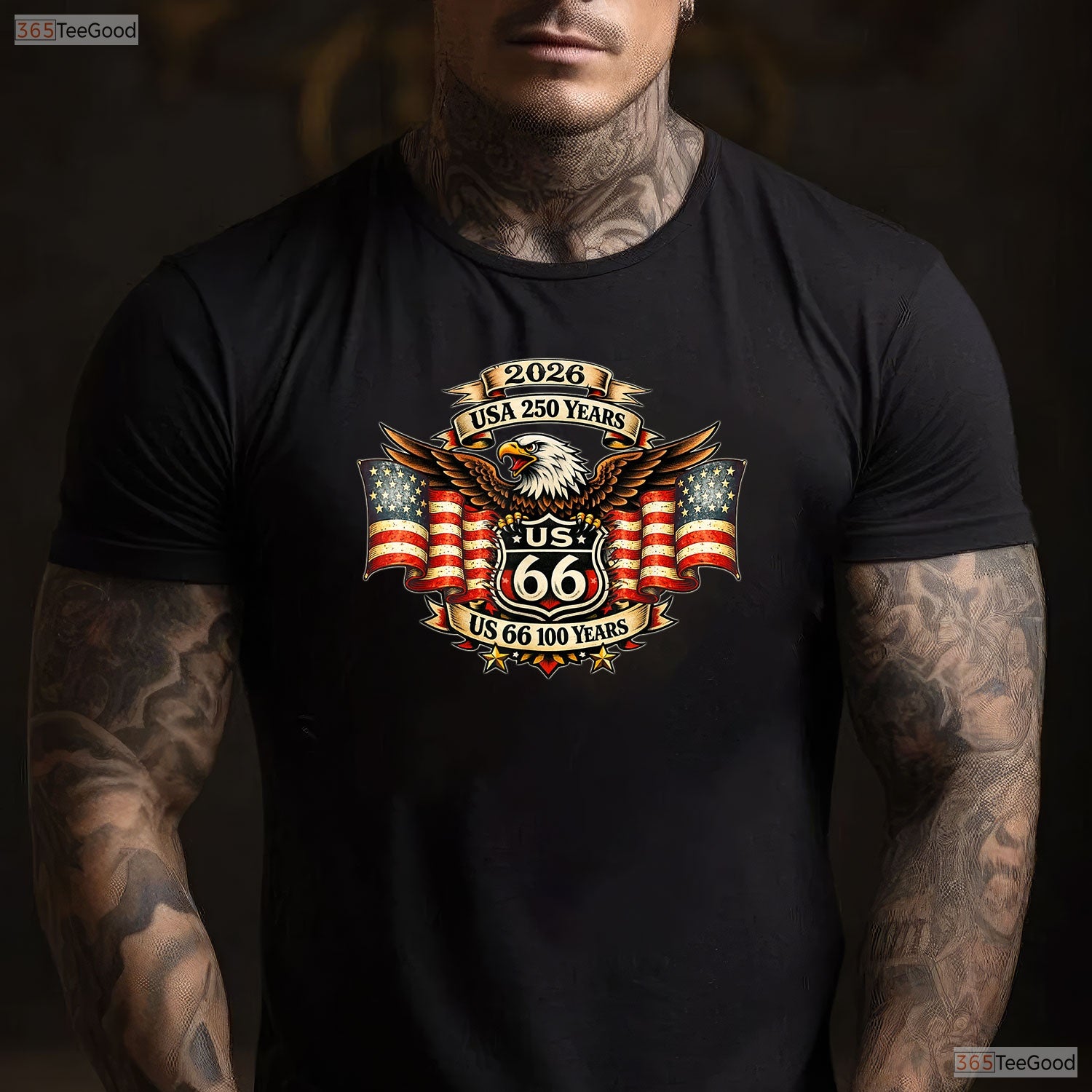 USA 250 Highway 66 Mother Road Eagle Valentine T-Shirt Lake Fishing Gear For Men
