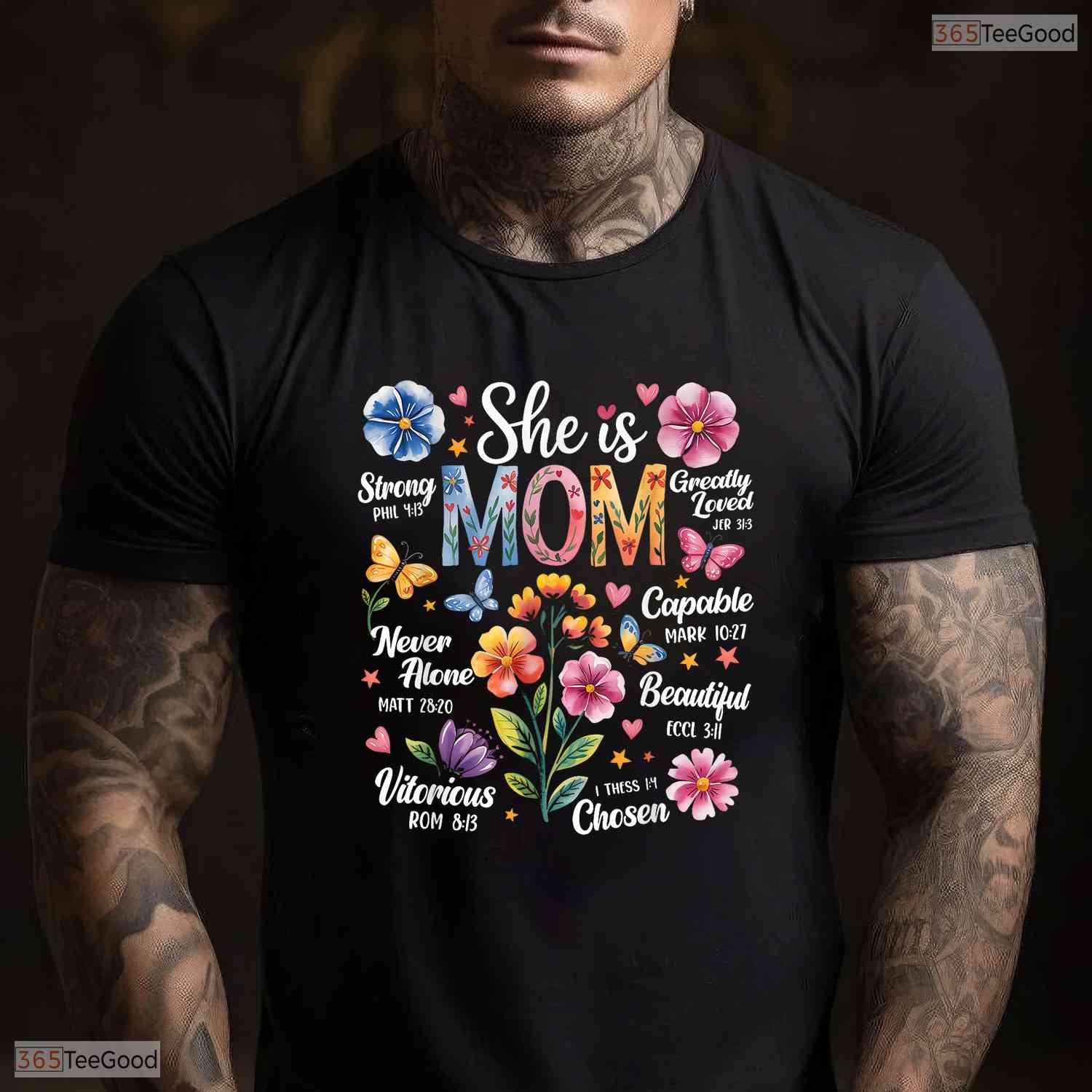 Christian Mothers Day T-Shirt She Is Mom Bible Verses Boho Floral Shirt Gift