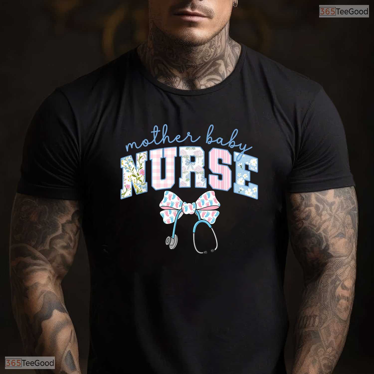 Mother Baby Nurse Team Coquette Blue Stethoscope Mothers Day T-Shirt Gift Idea