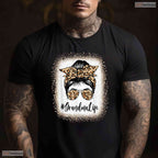 Grandma Life Leopard Messy Bun Grandma Mothers Day T-Shirt Gift For Women