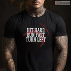 Baseball Hit Hard Run Fast Turn Left T-Shirt Men Boys Kid Teen Youth Apparel