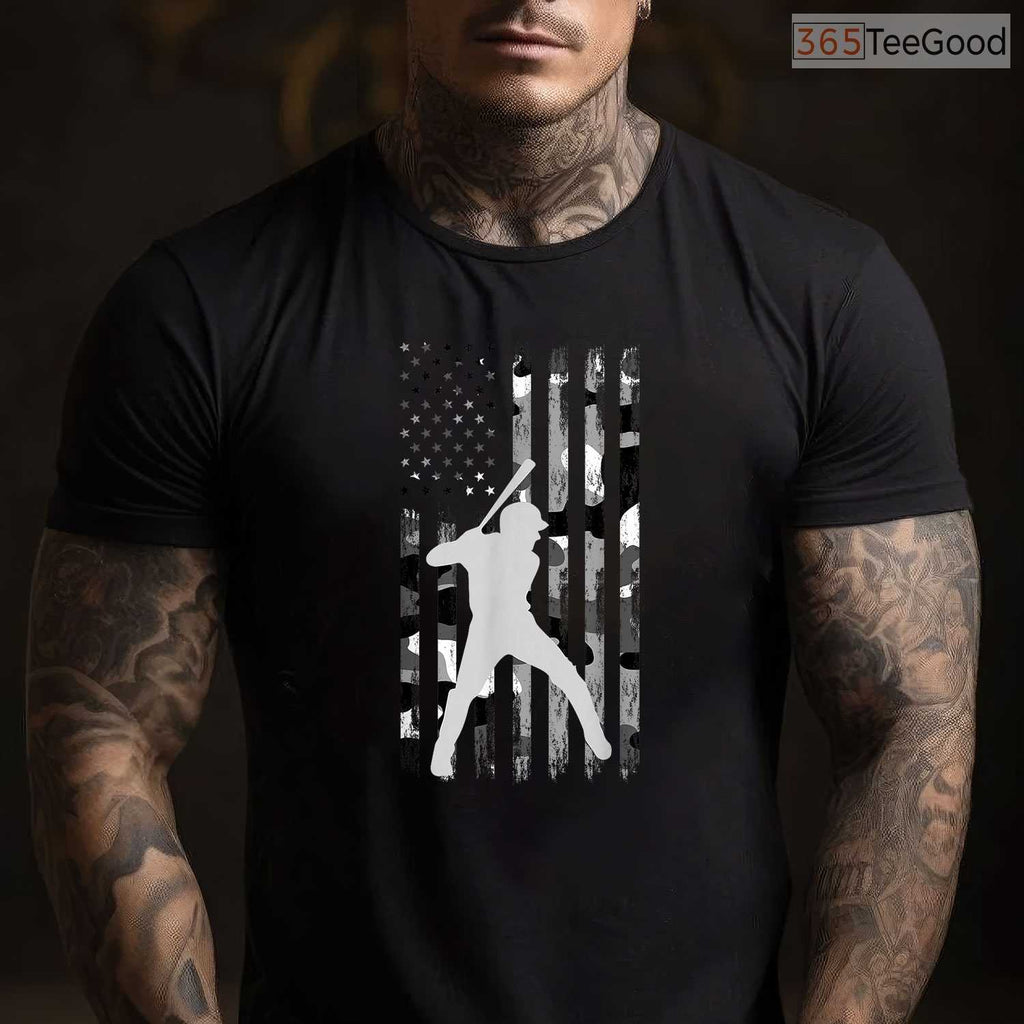 Baseball Player American Flag USA Camo T-Shirt Patriotic Graphic Sports Gift