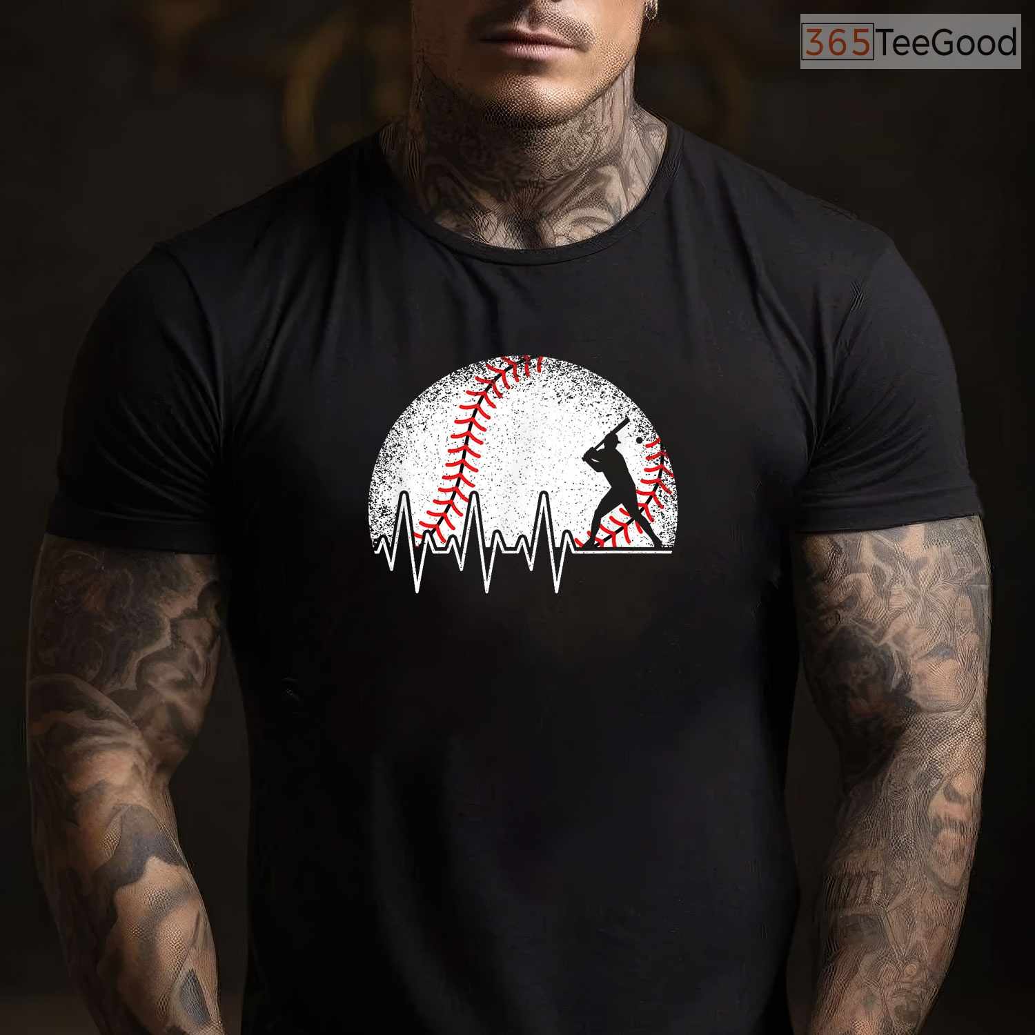 Funny Baseball Heartbeat Vintage T-Shirt Baseball Player Men Boys Sport Gift