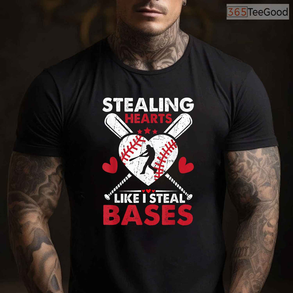 Stealing Hearts Like I Steal Bases T-Shirt Softball Baseball Valentine Gift
