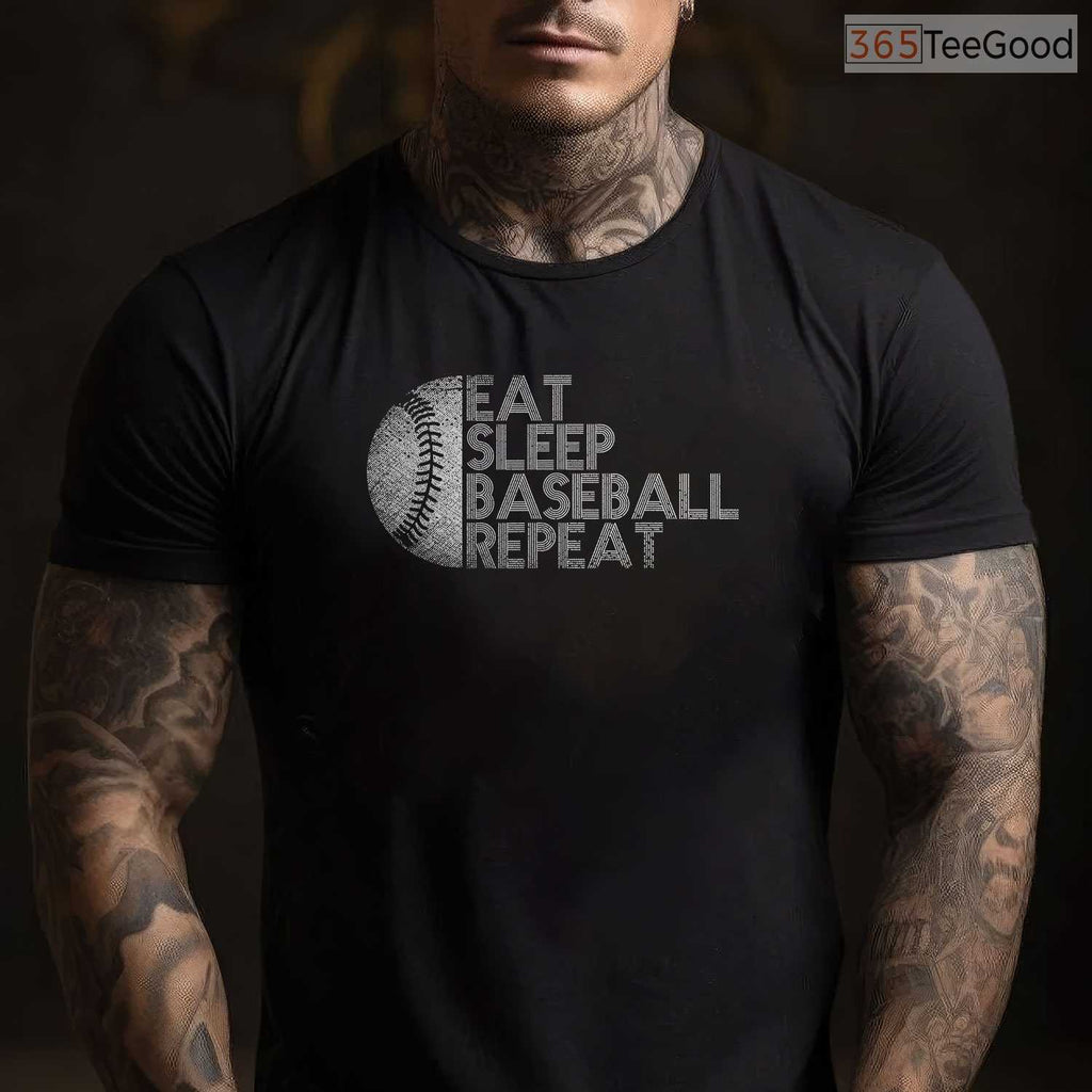 Eat Sleep Baseball Repeat Funny Baseball Player T-Shirt Sports Routine Gift