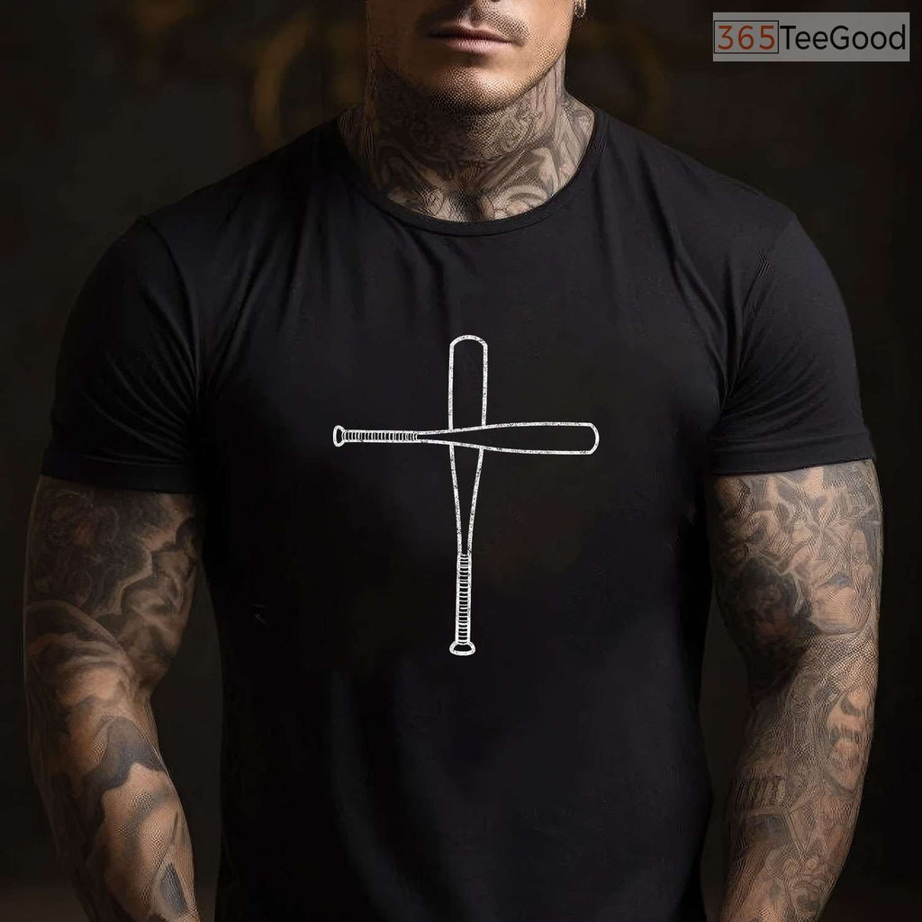 Cross Baseball Bats Christian Faith T-Shirt Sports Coach Pitcher Religious