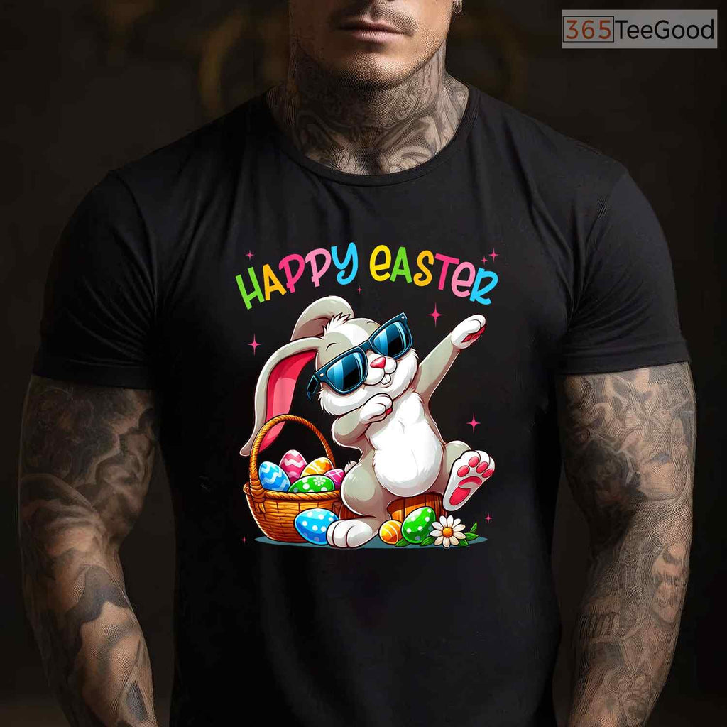 Funny Dabbing Bunny Happy Easter T-Shirt Cool Boys Girls Easter Day Dance Tee