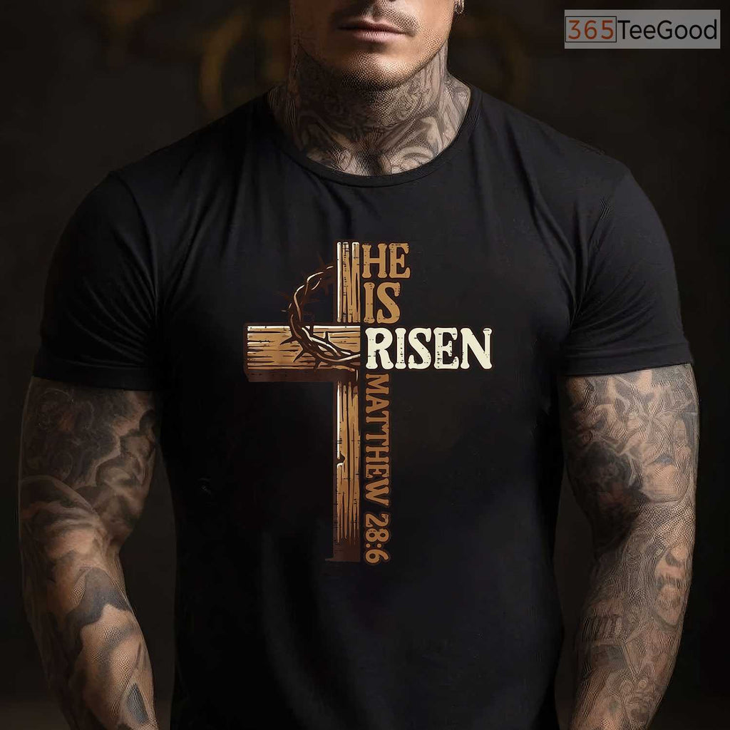 Easter Cross He Is Risen Jesus Christian T-Shirt Men Women Religious Faith Tee