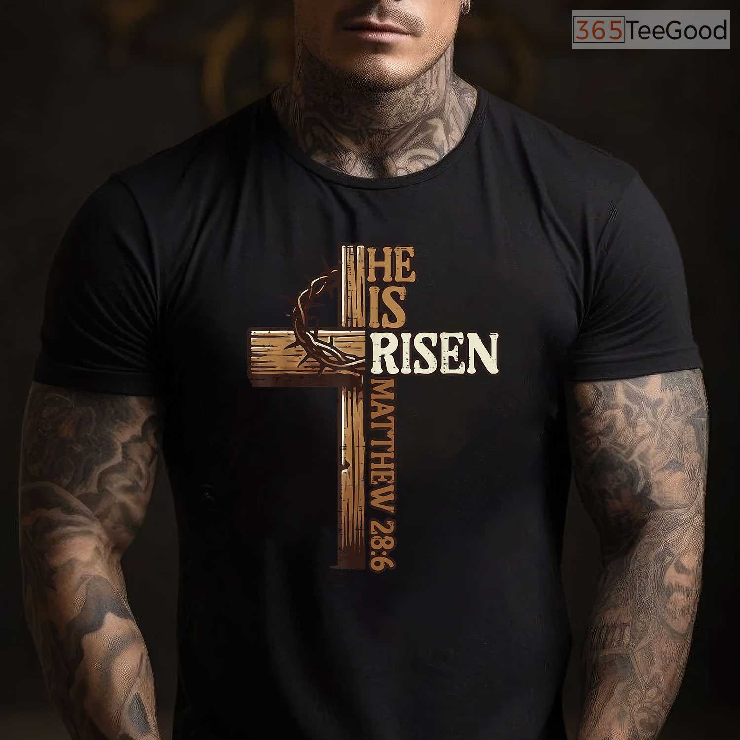 Easter Cross He Is Risen Jesus Christian T-Shirt Men Women Religious Faith Tee