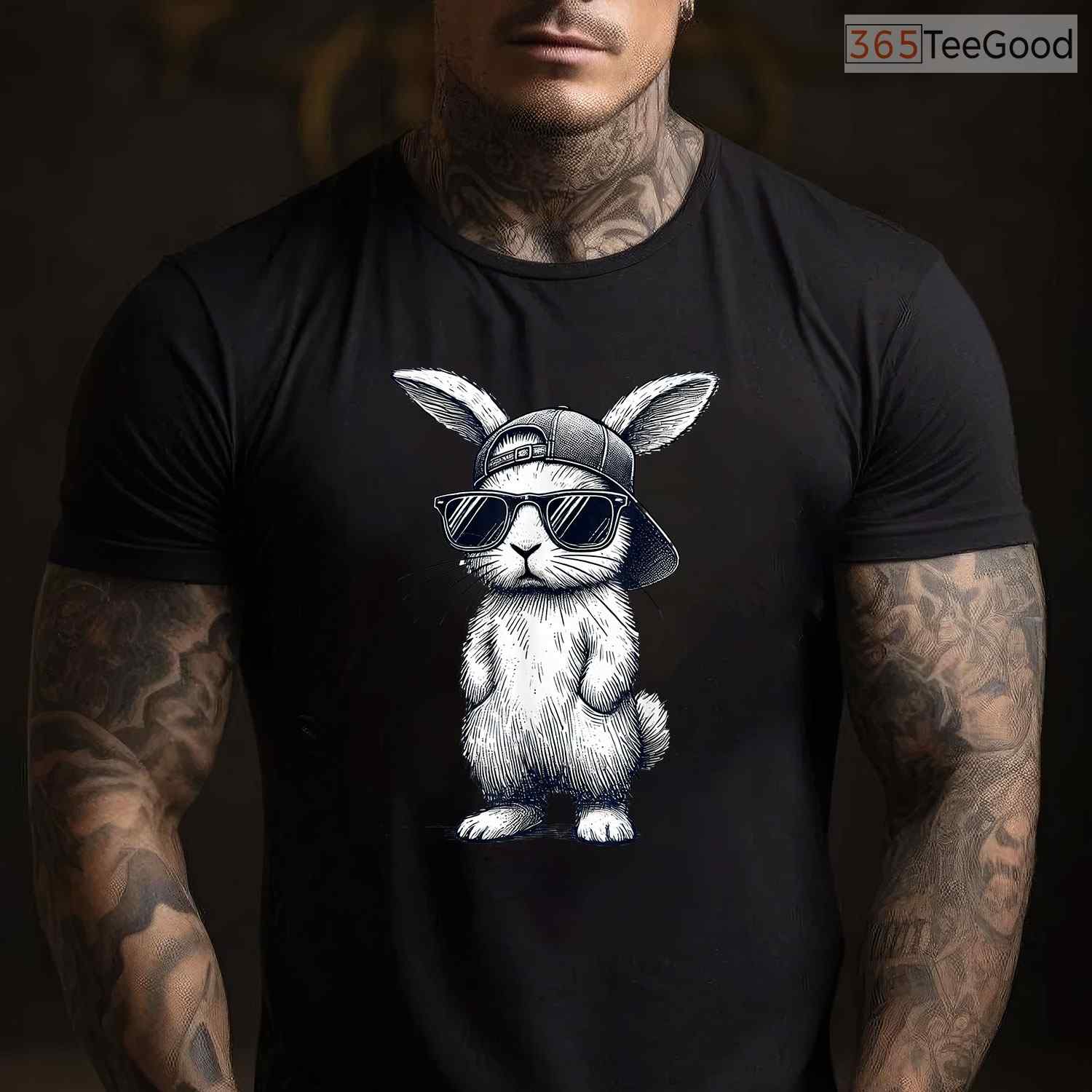 Bunny Face With Sunglasses Cap Easter Day T-Shirt Cool Boys Men Holiday Shirt
