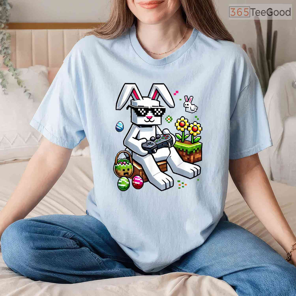 Boys Happy Easter Day Bunny Egg Video Game T-Shirt Kids Gamer Easter Gift Tee