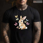 Cute Easter Bunny Rabbit Butterfly T-Shirt Happy Spring Animal Nature Lover Tee