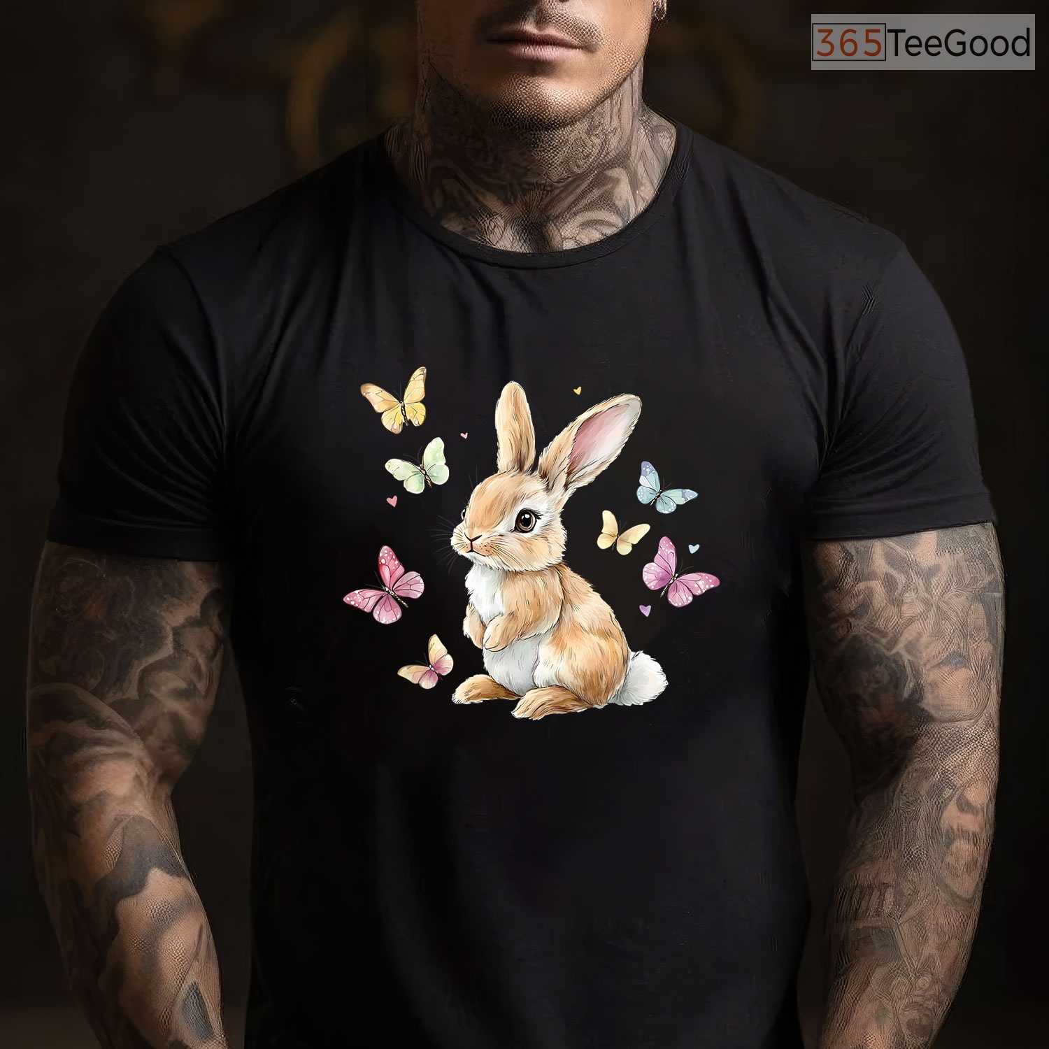 Cute Easter Bunny Rabbit Butterfly T-Shirt Happy Spring Animal Nature Lover Tee