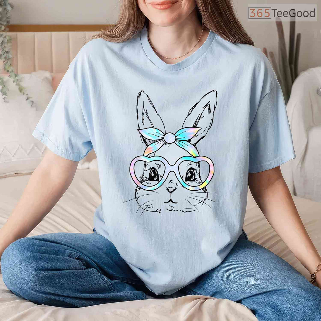 Cute Bunny Rabbit Face Tie Dye Glasses T-Shirt Girl Happy Easter Day Gift Tee