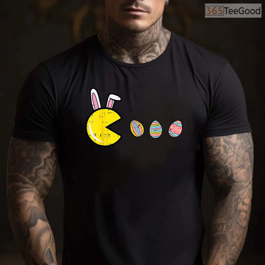 Video Game Eating Easter Eggs Retro Gamer T-Shirt Men Boys Kids Teen Gaming Tee