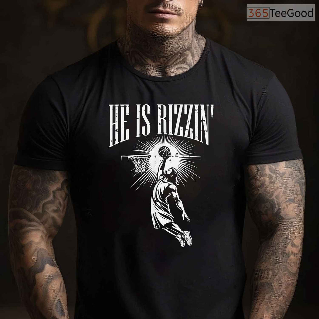 Easter He Is Rizzin Christian Religious T-Shirt Boys Kids Men Teen Meme Shirt