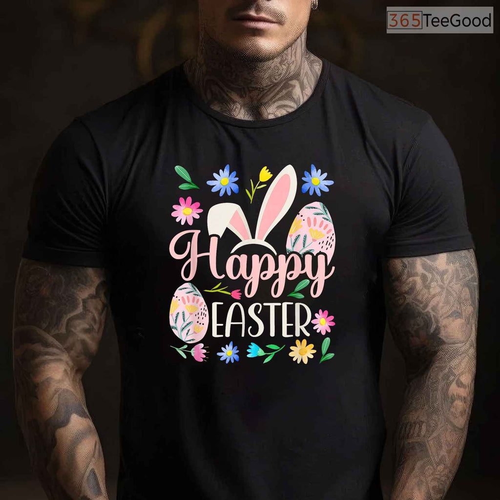 Happy Easter Sayings Egg Bunny T-Shirt Small Cute Spring Holiday Graphic Shirt