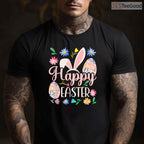 Happy Easter Sayings Egg Bunny T-Shirt Small Cute Spring Holiday Graphic Shirt