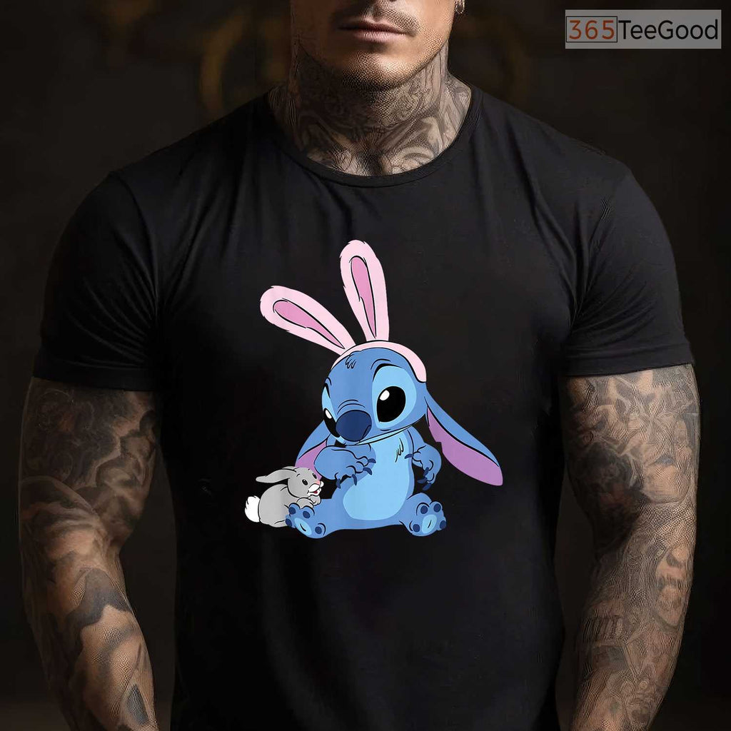 Disney Stitch In Easter Bunny Costume T-Shirt Cute Fuzzy Friend Holiday Shirt