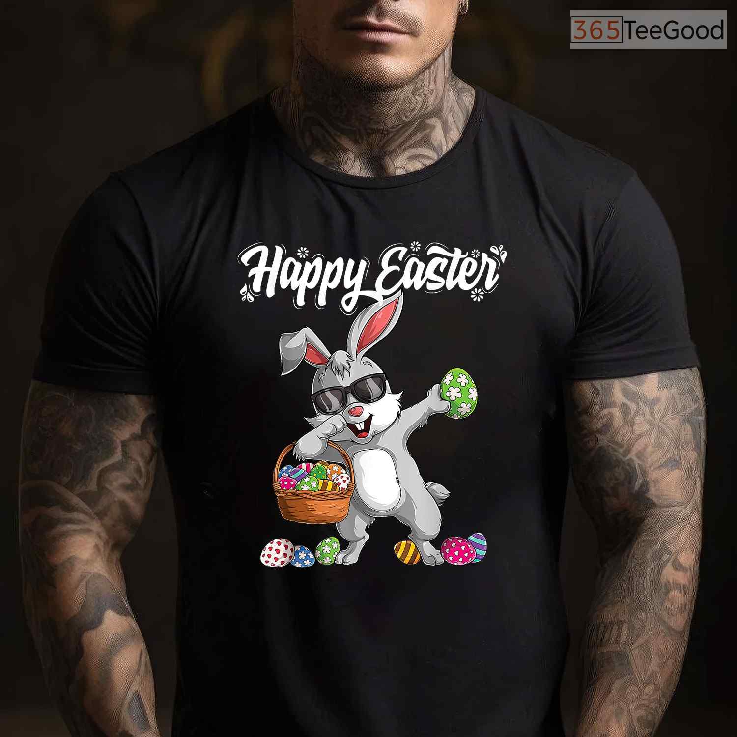 Dabbing Rabbit Easter Day Eggs Dab T-Shirt Boys Girls Kid Gift Funny Bunny Tee