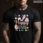 Happy Easter Sayings Egg Bunny T-Shirt Cute Minimalist Holiday Graphic Shirt