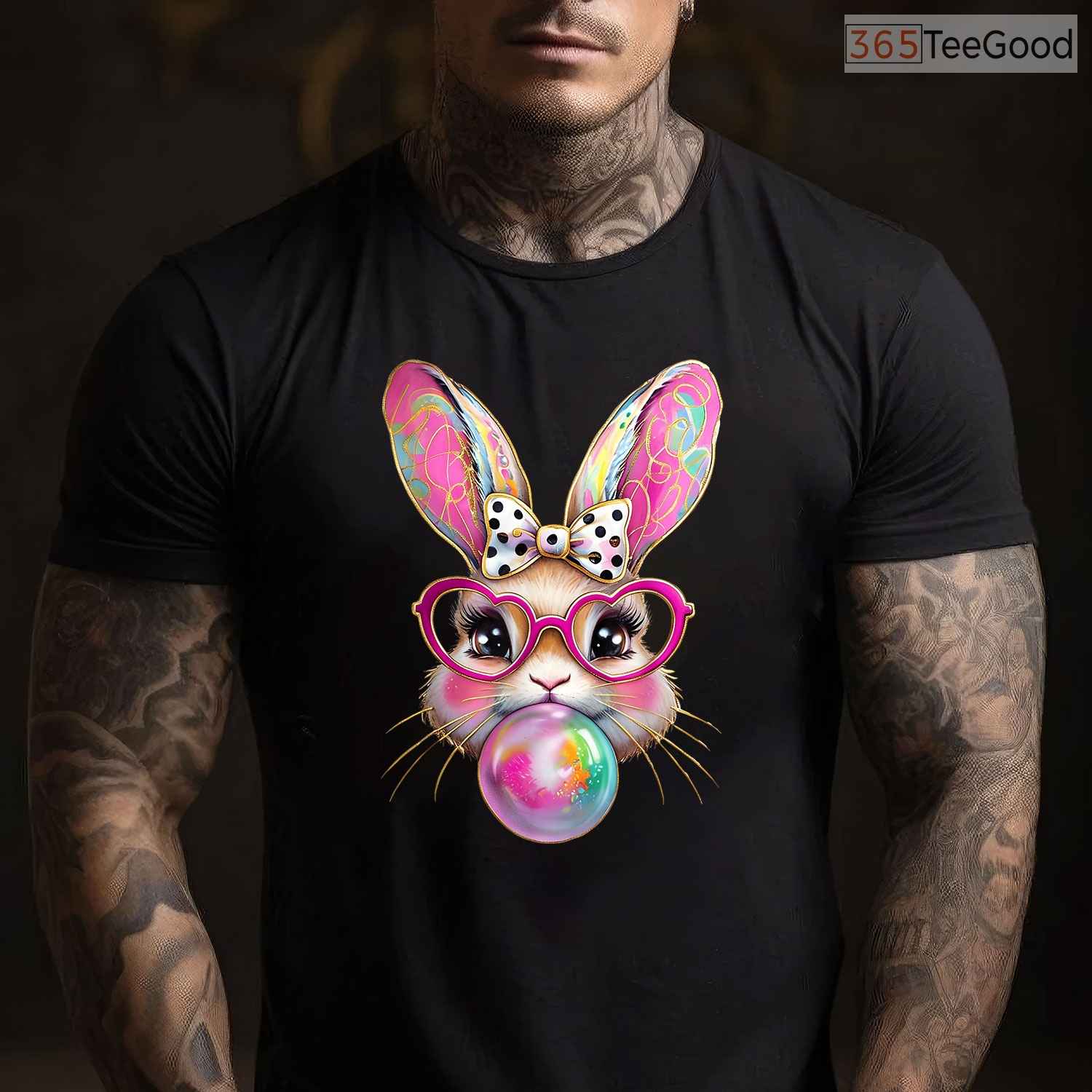 Happy Easter Bunny Coquette Bow T-Shirt Cute Ribbon Brushstroke Girls Shirt