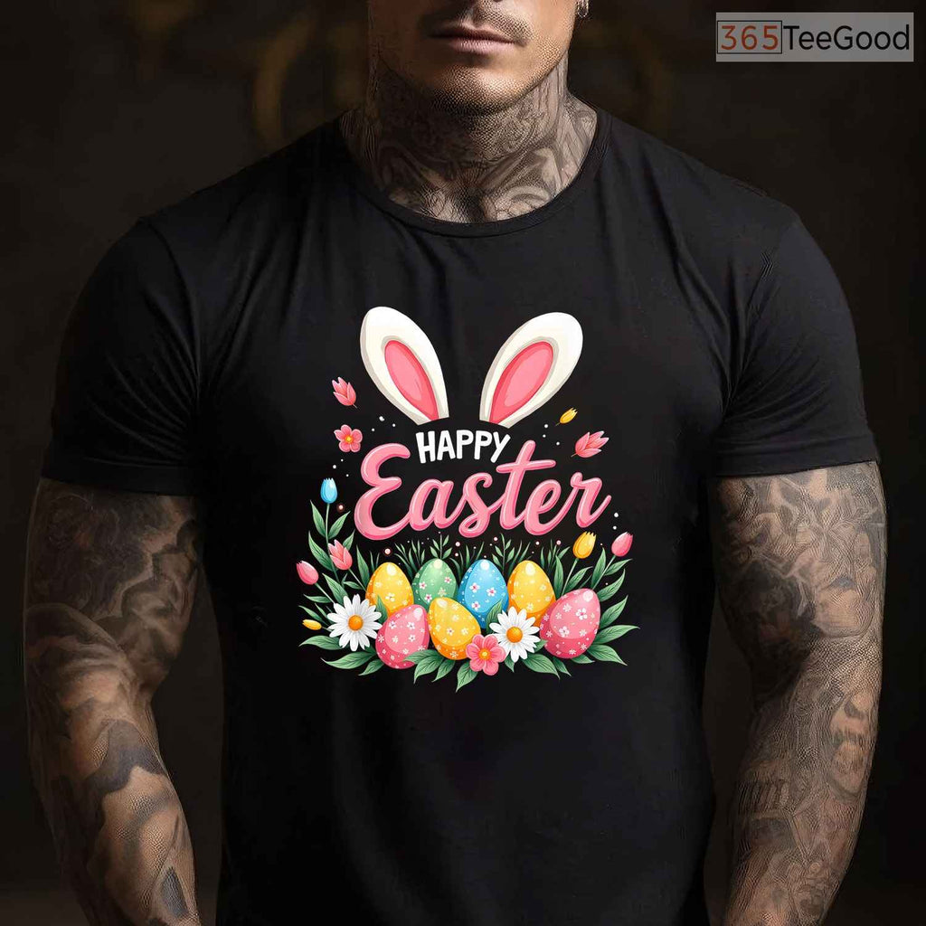 Happy Easter Bunny Spring Egg T-Shirt Cute Floral Nature Holiday Women Shirt