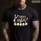 Happy Easter Bunny Rabbit Face T-Shirt Funny Cute Holiday Women Girls Shirt