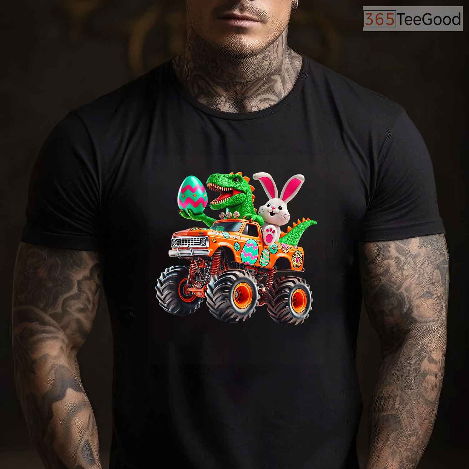 Bunny T-Rex Easter Monster Truck T-Shirt Dino Funny Boys Cool Vehicles Shirt