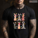 Vintage Retro Bunny Floral T-Shirt Flower Rabbit Easter Day Cute Womens Shirt