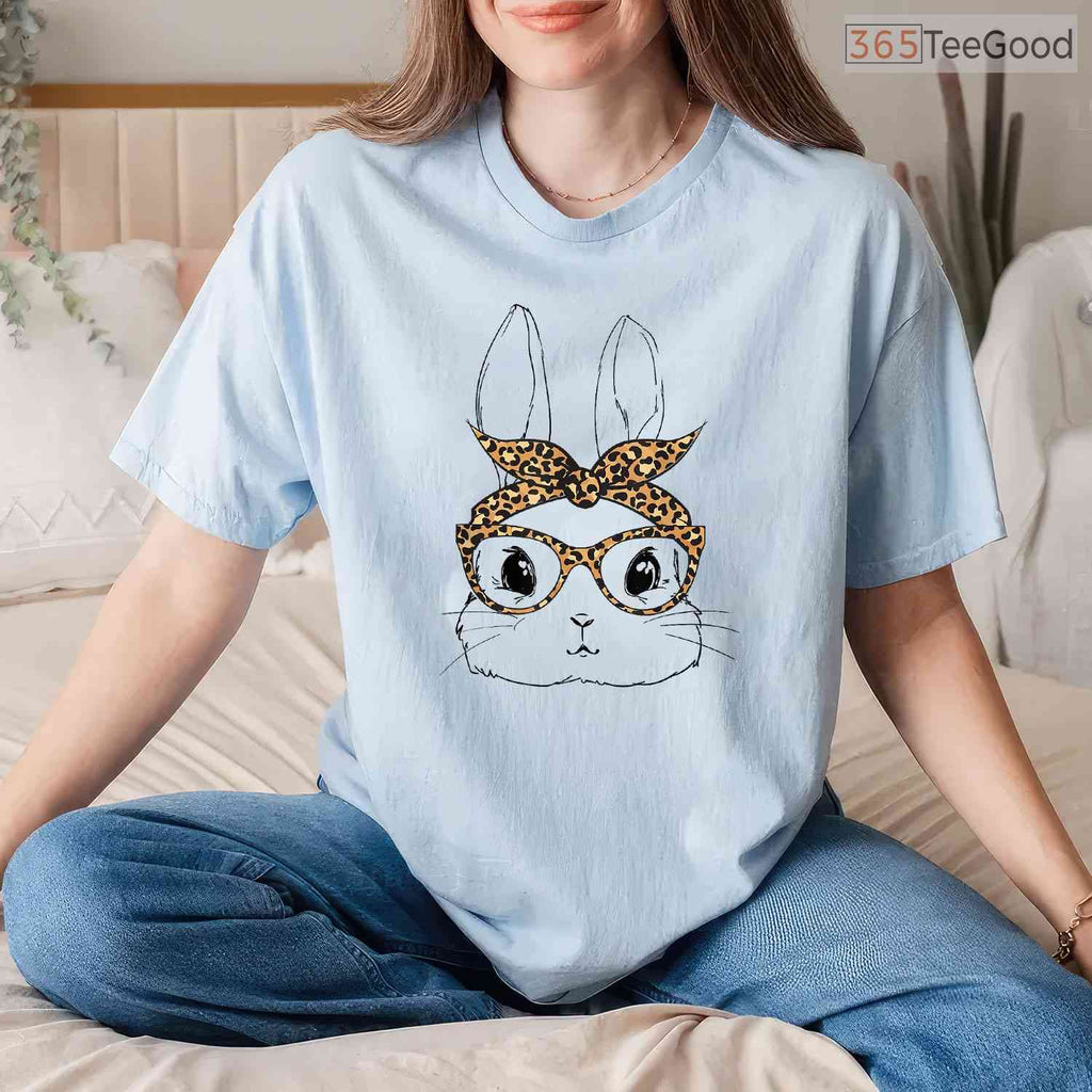 Easter T-Shirts For Kids Women Bunny Sunglasses T-Shirt Cute Matching Shirt