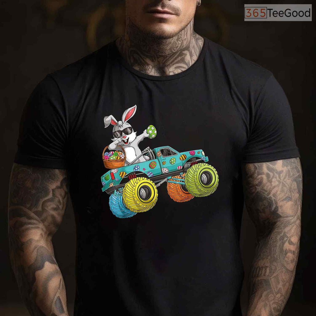 Dabbing Bunny Happy Easter T-Shirt Monster Truck Lovers Kids Boys Cool Shirt